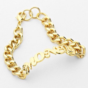 Gold MONEY Chain Link Word Bracelet Urban Statement Sexy Love Hip Hop Jewelry