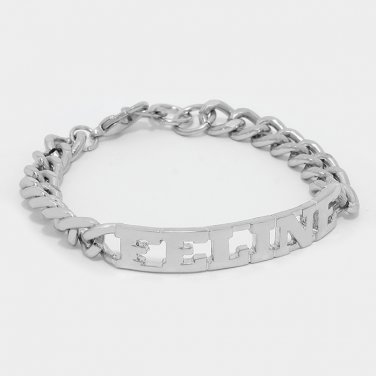 Silver FELINE Chain Link Word Bracelet Urban Statement Sexy Love Hip Hop Jewelry