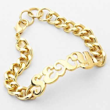 Gold SEXY Chain Link Word Bracelet Urban Statement Sexy Love Hip Hop Jewelry