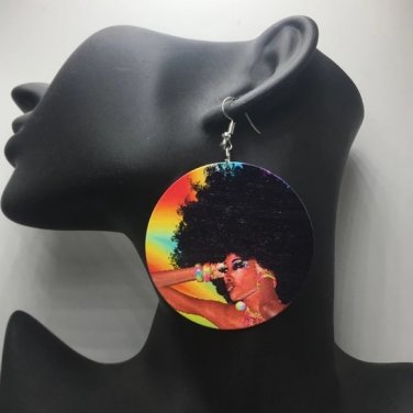 Natural Hair Woman Round Circle Dangle Earrings Colorful Fashion Jewelry