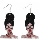 Woman Glasses Headwrap Dangle Style Wood Earrings Fashion Jewelry