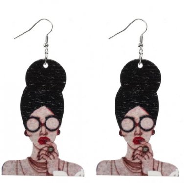 Woman Glasses Headwrap Dangle Style Wood Earrings Fashion Jewelry