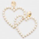 Gold Heart Shaped Cream Pearl Dangle Earrings