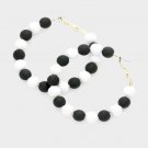 Black And White Beaded Round Shaped Hoop Style Fashion 2.1 Inch Hoop Earrings