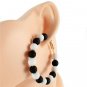 Black And White Beaded Round Shaped Hoop Style Fashion 2.1 Inch Hoop Earrings