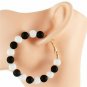 Black And White Beaded Round Shaped Hoop Style Fashion 2.1 Inch Hoop Earrings