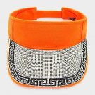 Orange Silver Crystal Greek Patterned Summer Visor Hat Bling Fashion Statement