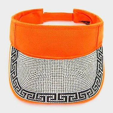 Orange Silver Crystal Greek Patterned Summer Visor Hat Bling Fashion Statement