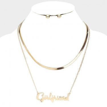 Gold GIRLFRIEND Pendant Style Statement Chain Word Necklace Fashion Jewelry Set
