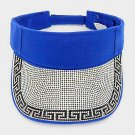 Blue Silver Rhinestone Greek Patterned Summer Visor Hat Bling Fashion Statement