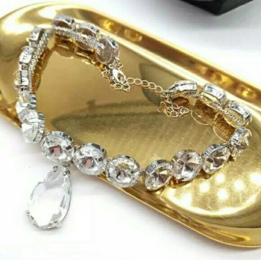 Silver Crystal Teardrop Pendant Choker Statement Chain Gorgeous Necklace Jewelry