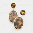 Gold Brown Tortoise Shell Oval Pendant Jewelry Crystal Trim Drop Dangle Earrings