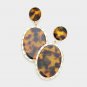 Gold Brown Tortoise Shell Oval Pendant Jewelry Crystal Trim Drop Dangle Earrings