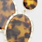 Gold Brown Tortoise Shell Oval Pendant Jewelry Crystal Trim Drop Dangle Earrings