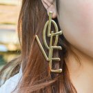 Gold LOVE Dangle Worded Phrase Fashion Jewelry Love Long Drop Statement Earrings