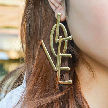Gold LOVE Dangle Worded Phrase Fashion Jewelry Love Long Drop Statement Earrings