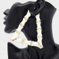 White & Gold Triangle Bamboo Textured Cute DoorKnocker 3.5 Inches Hoop Earrings