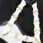 White & Gold Triangle Bamboo Textured Cute DoorKnocker 3.5 Inches Hoop Earrings