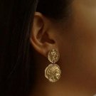 Gold Coin Medusa Portrait Dangle Earrings Style Fashion Jewelry Drop Statement