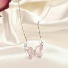 Light Pink Butterfly Necklace Pendant Statement Charm Crystal Jewelry Silver