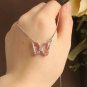 Light Pink Butterfly Necklace Pendant Statement Charm Crystal Jewelry Silver