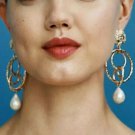 Gold Multi Pendant Pearl Hoop Dangle Earrings Design Fashion Jewelry Trendy