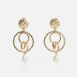 Gold Multi Pendant Pearl Hoop Dangle Earrings Design Fashion Jewelry Trendy