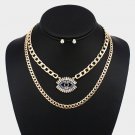Gold Crystal Evil Eye Necklace Pendant Style Statement Chain Link Trendy Jewelry