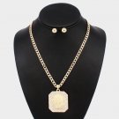 Gold Lionhead Square Medallion Pendant Chain Link Necklace Fashion Jewelry Trend