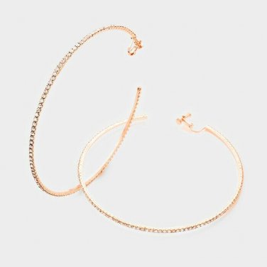 Crystal Rose Gold Hoop Clip On Earrings Casual Design Fashion Jewelry Womens 4"