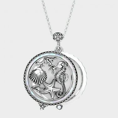 Long Silver SeaLife Necklace Round Magnifying Glass Pendant Chain Jewelry Trendy
