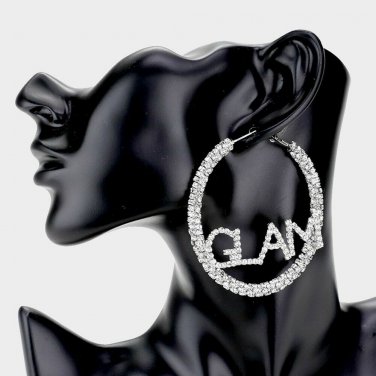 Silver Bling Rhinestone GLAM Fashion Stylish Trendy Round Crystal Hoop Earrings