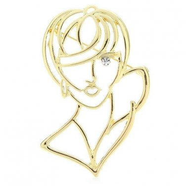 Gold Short Haircut Lady Brooch Statement Pendant Pin Fashion Jewelry Accessory