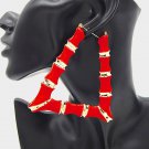 Red & Gold Triangle Bamboo Textured Cute DoorKnocker 3.5 Inches Hoop Earrings