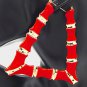 Red & Gold Triangle Bamboo Textured Cute DoorKnocker 3.5 Inches Hoop Earrings