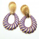 Purple and Gold Swirl Teardrop Shaped Doorknocker 2.75 Inch Drop Dangle Earrings