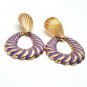 Purple and Gold Swirl Teardrop Shaped Doorknocker 2.75 Inch Drop Dangle Earrings