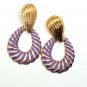 Purple and Gold Swirl Teardrop Shaped Doorknocker 2.75 Inch Drop Dangle Earrings