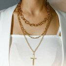 Long Gold MultiLayered Cross Necklace Pendant Statement Chain Jewelry Trendy