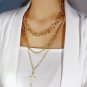 Long Gold MultiLayered Cross Necklace Pendant Statement Chain Jewelry Trendy