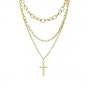 Long Gold MultiLayered Cross Necklace Pendant Statement Chain Jewelry Trendy