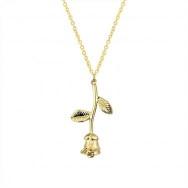 Rose Flower Gold Plated Stainless Steel Statement Necklace Pendant Chain Jewelry