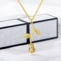 Rose Flower Gold Plated Stainless Steel Statement Necklace Pendant Chain Jewelry