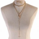 Gold Multi Layered Necklace Jesus Cross Pendant Statement Chain Jewelry Set