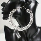 Large Silver Chain Link Round Fashion Stylish Trendy Modern Big Hoop Earrings