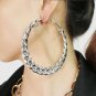 Large Silver Chain Link Round Fashion Stylish Trendy Modern Big Hoop Earrings