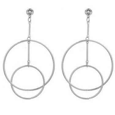 Silver Double Round Pendant Fashion Trendy Dangle Drop Casual Hoop Earrings