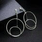 Silver Double Round Pendant Fashion Trendy Dangle Drop Casual Hoop Earrings