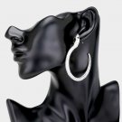Black and Silver Rhinestone Snake Crystal 2.25" Casual Textured Hoop Earrings