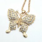 Long Gold Rhinestone Butterfly Necklace Pendant Statement Chain Fashion Jewelry